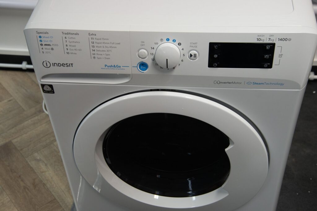 A washer dryer with a large drum